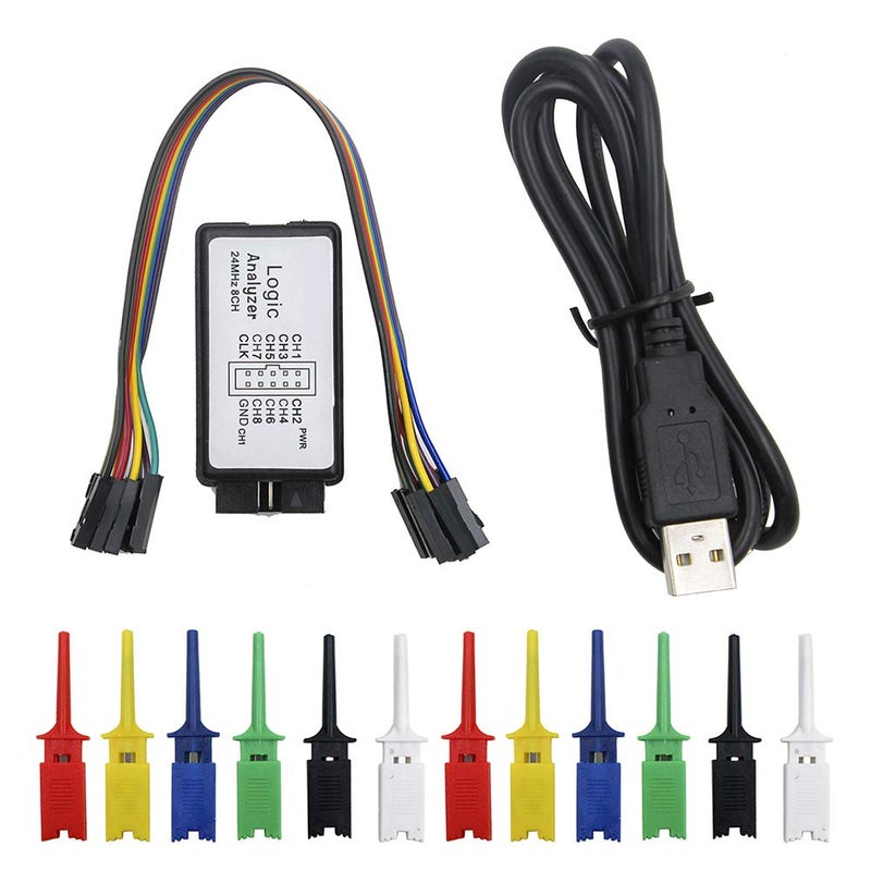 KeeYees USB Logic Analyzer Device with 12PCS 6 Colors Test Hook Clip Set USB Cable 24MHz 8CH 8 Channel UART IIC SPI Debug for Arduino FPGA M100 SCM - Image 1
